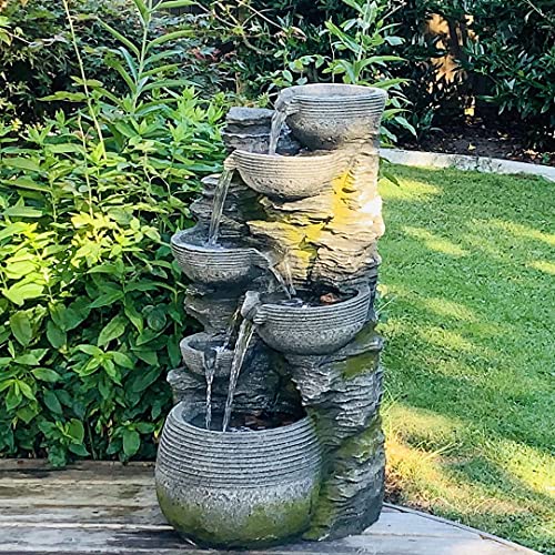 Litedeer Homes Cascading Stone Water Fountain with LED Lights 40-Inch Gray