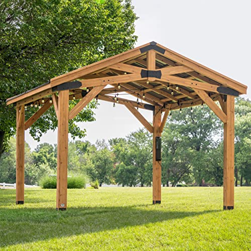 Backyard Discovery Norwood 14' x 12' Cedar Wood Outdoor Gazebo Pavilion Light Brown