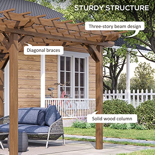 Outsunny 12' x 10' Outdoor Wood Pergola Gazebo for Climbing Plants Brown