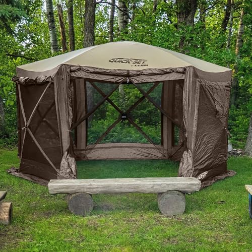 CLAM Pop Up Screen Tent & Shelter, Outdoor Camping Gazebo Canopy 12.5' Brown