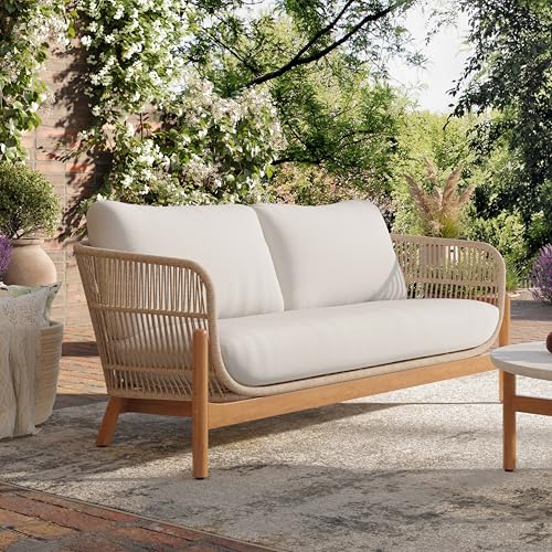 New Classic Furniture Solstice Wood Rope Patio Loveseat Beige