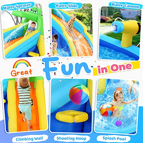 Whubefy Inflatable Crocodile Water Slide with Blower Blue