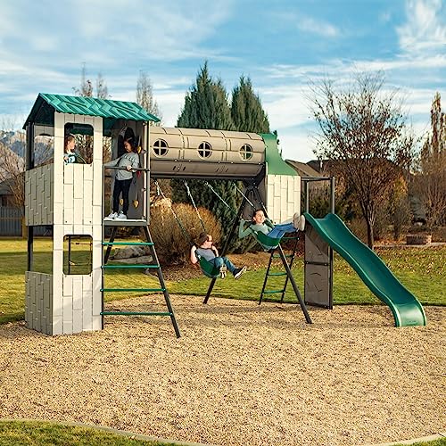 Lifetime Adventure Tunnel Swing Set Playset Earthtone