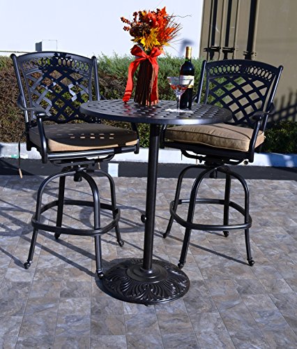 theWorldofpatio St. Augustine 3 Piece Cast Aluminum Bar Set with 30" Pedestal Table Antique Bronze