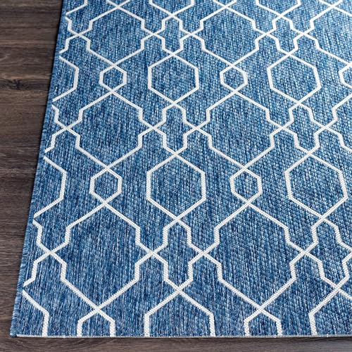 MARK & DAY Outdoor Rug 10x14 Valentijn Traditional Denim Non-Shedding Area Rug