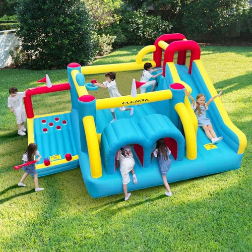 ELEMARA 7-in-1 Inflatable Bounce House with Slide and Golf Area Blue