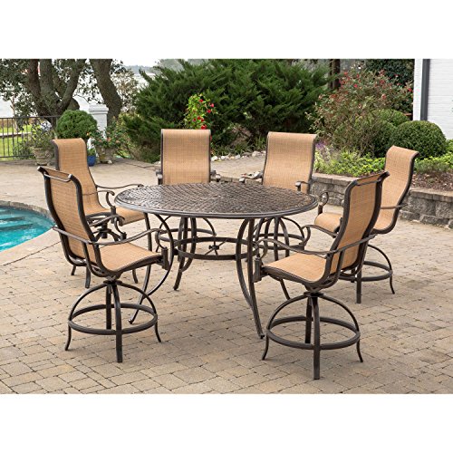 Hanover Manor 7-Piece Outdoor Dining Set with Swivel Chairs and Round Table Tan