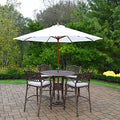 Oakland Living Elite Bar Set with Table, 4 Cushioned Stools, Umbrella & Stand Antique Bronze