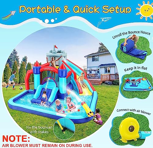 Wesoky 10-in-1 Inflatable Bounce House Water Slide with Blower