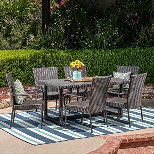 Christopher Knight Home Liam Outdoor 7 Piece Wicker Dining Set Grey