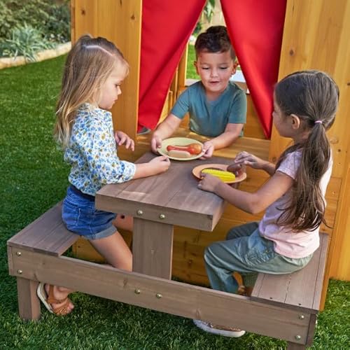 KidKraft Modern Outdoor Wooden Playhouse with Picnic Table, Mailbox, Grill Natural