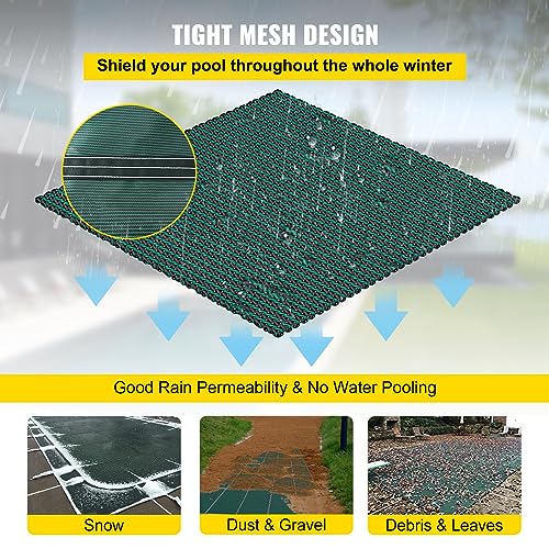 WACTO Rectangular Winter Pool Cover with Right Step, Triple Stitched Mesh, Fits 20x40 ft - Green