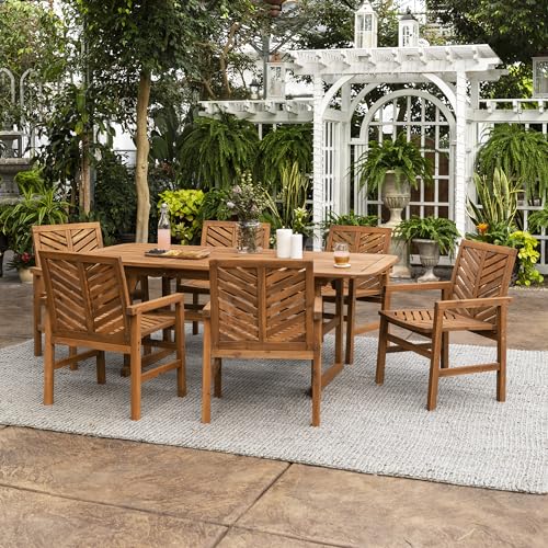 Walker Edison 7-Piece Outdoor Wood Chevron Patio Dining Set Brown