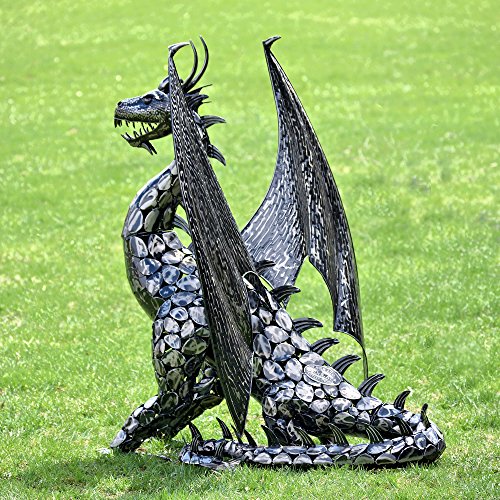 Zaer Ltd. 4.5ft Tall Large Metal Dragon Statue Decoration Metallic Black