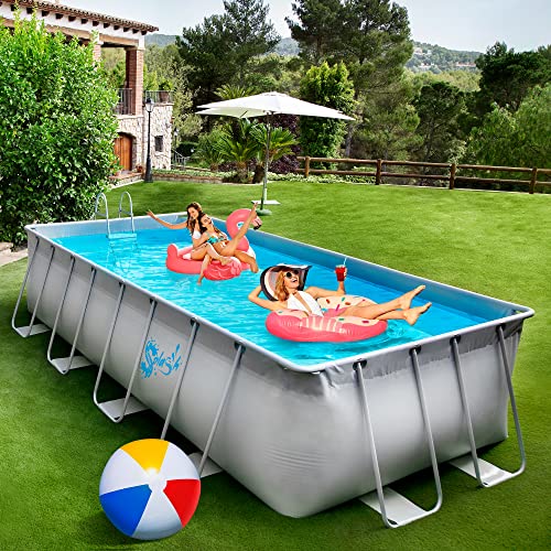 Sound Around Above Ground Pool Set Steel Frame 18’ x 9’ x 52” Stainless
