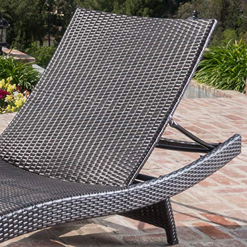 Christopher Knight Home Salem Outdoor Wicker Adjustable Chaise Lounge Set, Multibrown/Blue
