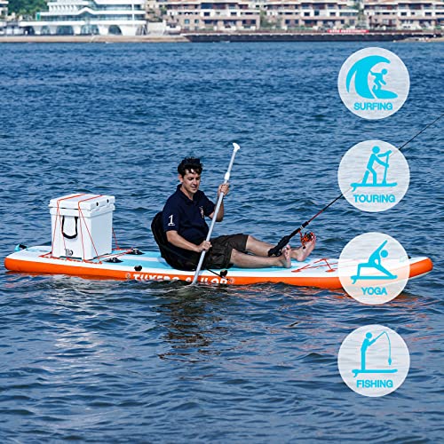 Tuxedo Sailor Inflatable Fishing Kayak Ultra Long Weight Capacity 450lbs Stand Up Paddle Board White/Blue/Orange 3