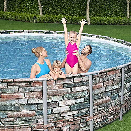 Power Steel Bestway 56881E 20-Ft Diameter Frame Round Above Ground Swimming Pool Set Multi