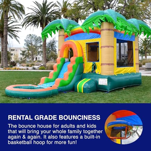 HERO KIDDO Tropical Breeze Bounce House Water Slide Inflatable Yellow Green