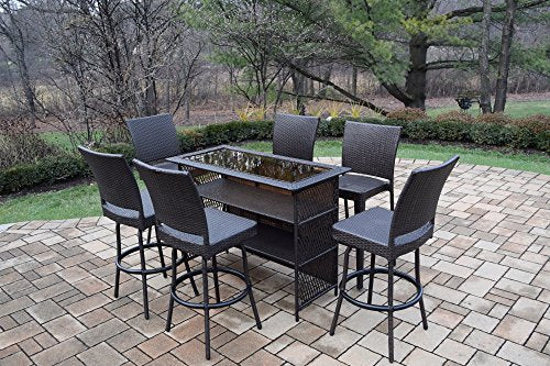 Oakland Living Ice Cooler Carts Elite 7 Piece Bar Set with 2 Bar Stools and 4 Swivel Bar Stools Coffee