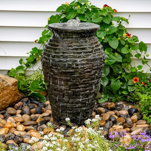 Aquascape 24 Inch Stacked Urn Kit Outdoor Fountain Slate Gray