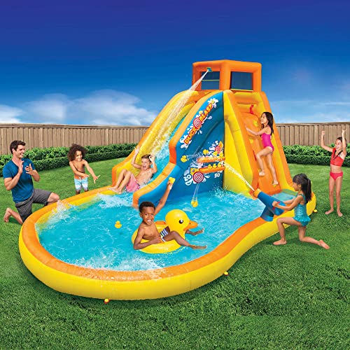 BANZAI Duck Blast Inflatable Water Park with Waterslide and Water Cannon Multi