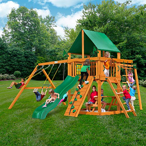 Gorilla Playsets Navigator Wooden Swing Set with Green Canopy Brown