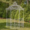 Zaer Ltd. 10ft Tall Round Iron Gazebo with Side Walls Tatiana Antique White