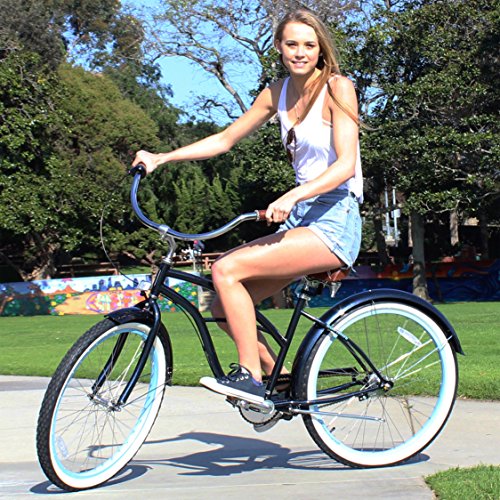 sixthreezero Women's Single Speed Beach Cruiser Bicycle Breathe Blue w/ Brown Seat/Grips