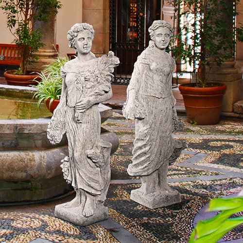 Design Toscano Flora and Proserpina Outdoor Garden Statues Set of Two 44 inch Antique Stone