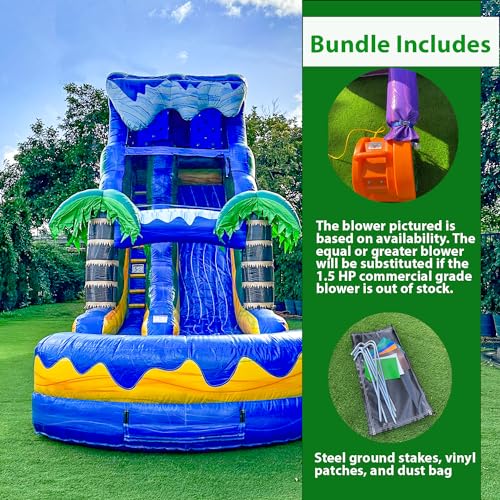 XJUMP 19’ Inflatable Single Lane Water Slide with Pool Blue/Yellow