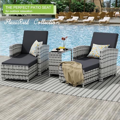 BALDPER 10-Piece Outdoor Patio Furniture Set with Ottomans, Wicker Conversation Set, Grey