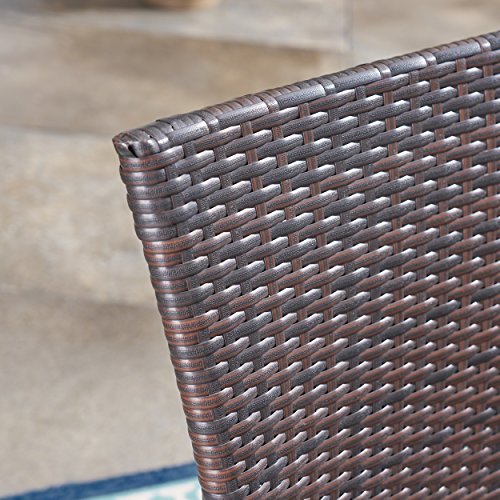 Great Deal Furniture GDFStudio Outdoor 3 Piece Acacia Wood and Wicker Bistro Set Teak Finish + Multi Brown