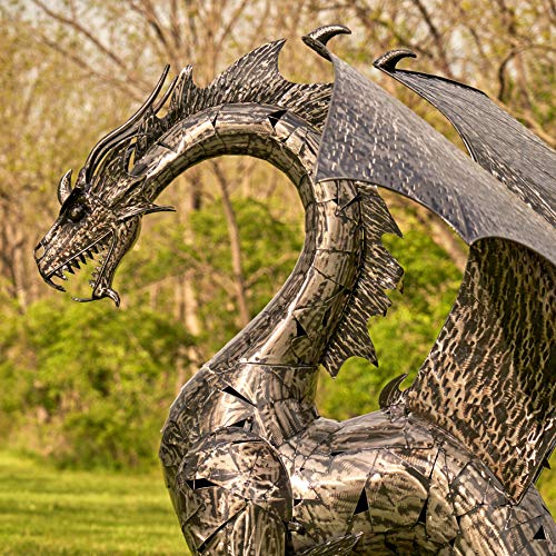 Zaer Ltd. Large Metal Dragon Statue 89" L x 79" W x 73" H Metallic Silver