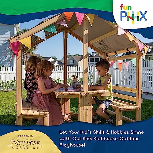 Funphix Kids Klubhouse Wooden Playhouse with Table & Benches