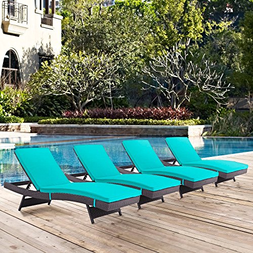 Modway Convene Wicker Rattan Outdoor Patio Chaise Lounge Chairs Set of 4 Mocha