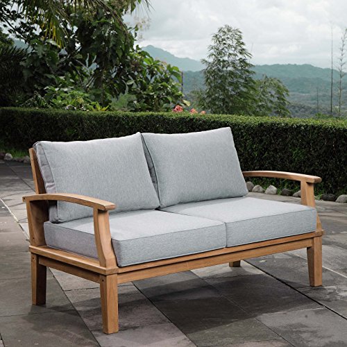 Modway Marina Premium Grade A Teak Wood Outdoor Patio Loveseat Natural Gray