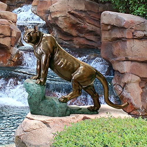 Design Toscano Cougar on a Rock Cast Bronze Garden Statue Two Tone Bronze & Verdigris
