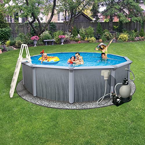 Blue Wave Martinique 15-Ft Round 52-Inch Deep Metal Wall Pool Package Metallic