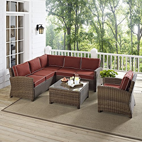 Crosley Furniture Bradenton 5-Piece Outdoor Sectional Sofa Set Brown with Sangria Cushions