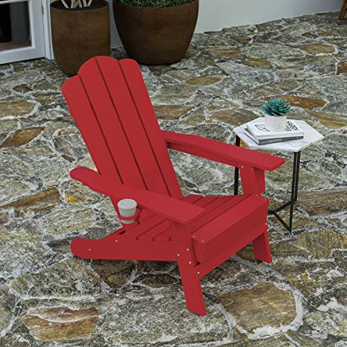 Merrick Lane Nassau Adirondack Chairs Set of 4 Weather Resistant Poly Resin Red