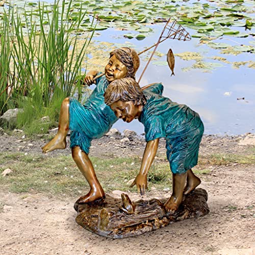 Design Toscano Double Trouble Fishing Boys Cast Bronze Garden Statue Two Tone Bronze & Verdigris
