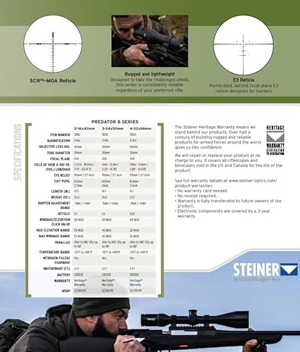 Steiner 3002 Predator 8 2-16x42mm E3 Reticle & Ballistic Turret Multi
