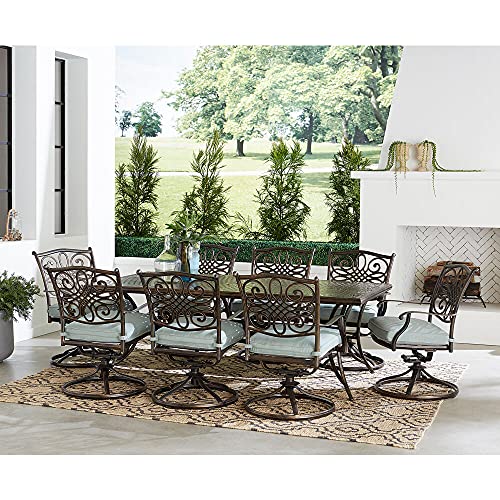 Hanover Renditions 9 Piece Outdoor Dining Set with Sunbrella® Fabric and Swivel Chairs Mist