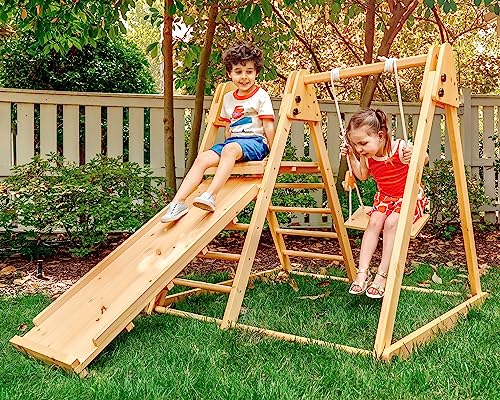 Avenlur Juniper 4-in-1 Outdoor Play Gym with Swing, Slide, Ladder, Climbing Wall - Indoor/Outdoor