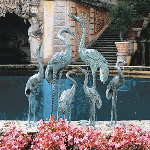 Design Toscano Large SU2210 Head Low Crane Bird Fountain Water Feature 35 Inch Green Verdigris