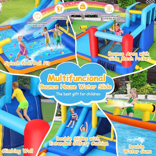 Whubefy Inflatable Bounce House Water Slide Park with Blower, 12.1x9.5FT, Multicolor