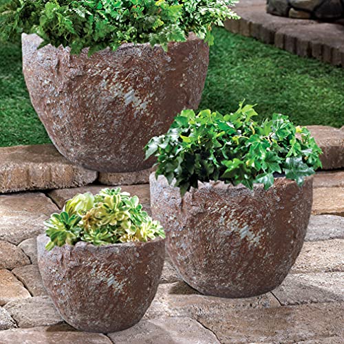 HomeRoots 1" X 21" X 17" Rocky Round Tall Planter Brown
