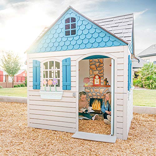 Lifetime Heavy Duty Plastic Outdoor Playhouse 6ft x 6ft x 7ft Beige & Blue