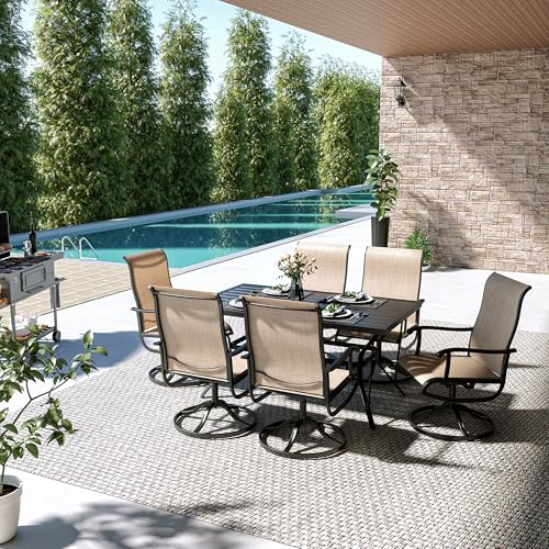 Pamapic 7-Piece Patio Dining Set with 6 Swivel Chairs Beige